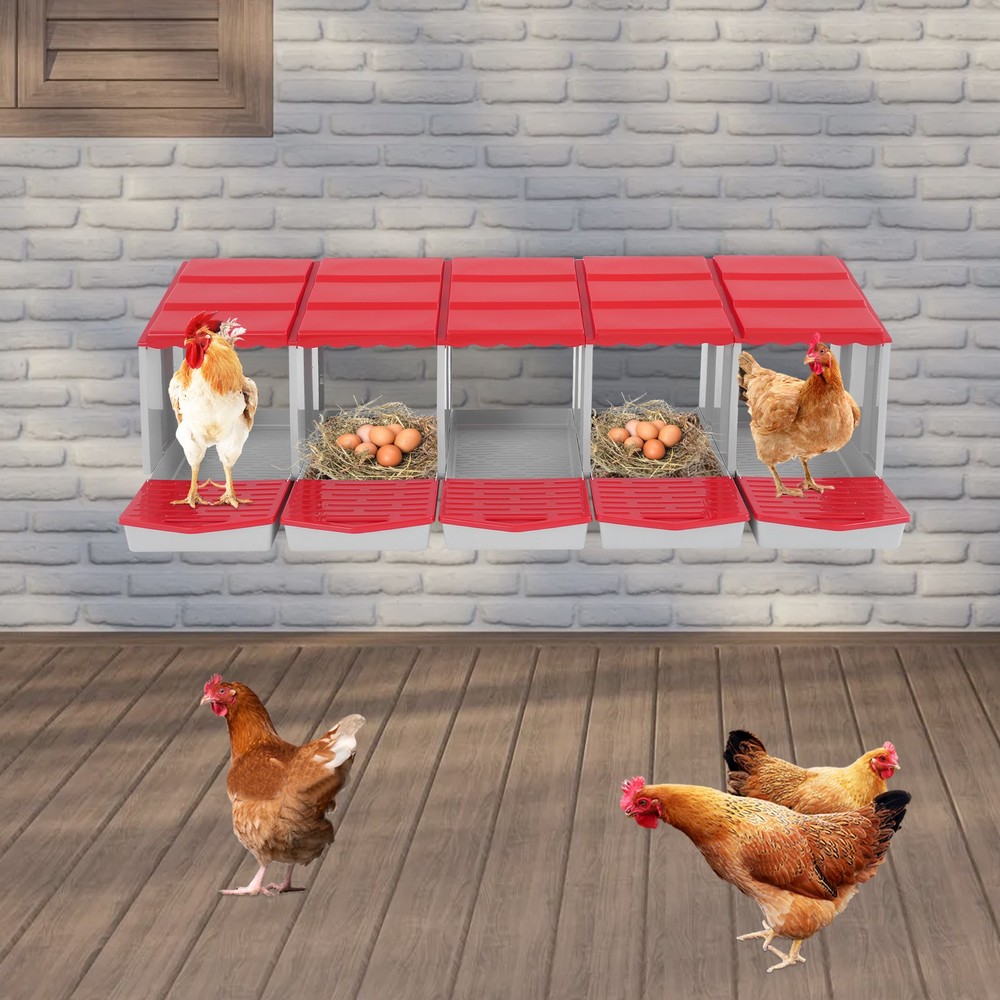 5 Compartment Chicken Nesting Box, Red Poultry Laying Hen Box for Egg Collection
