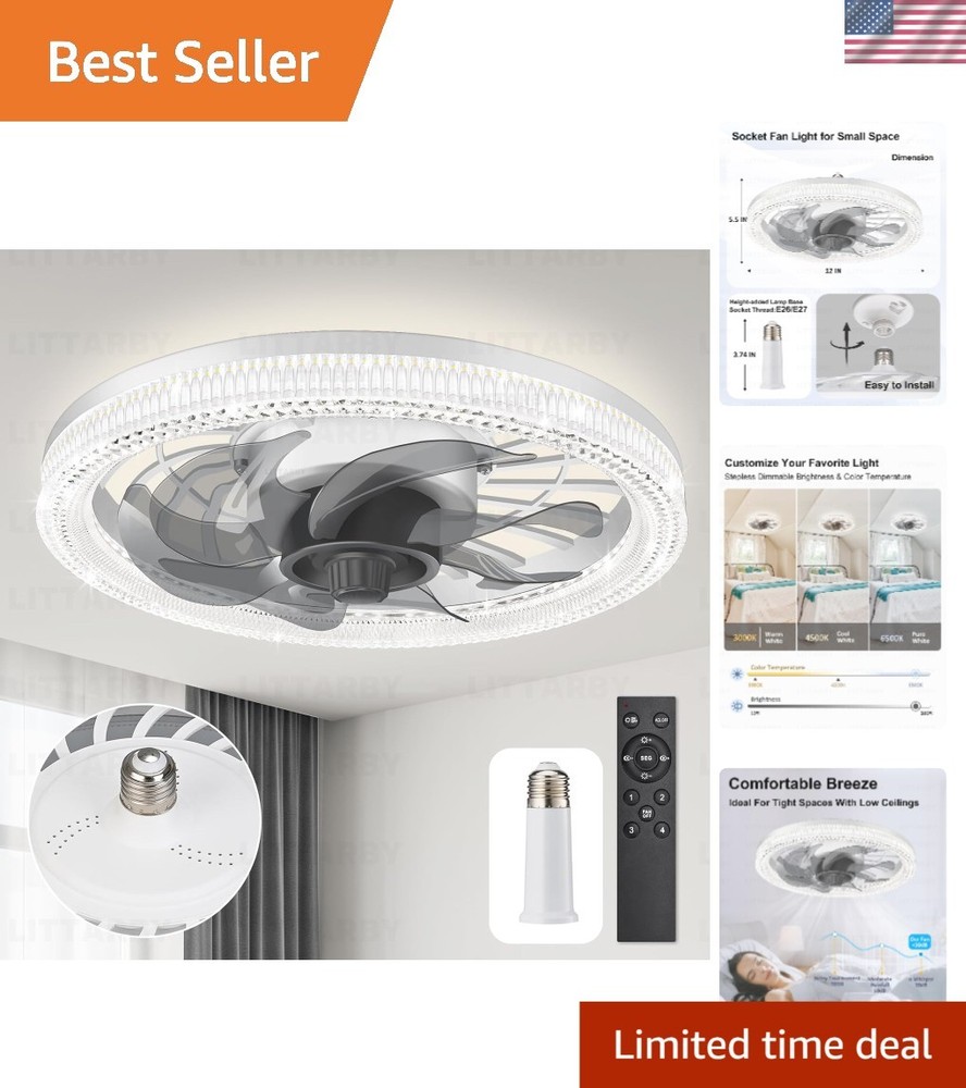 Modern Remote-Controlled Ceiling Fan & Light - Brightness & Color Adjustments