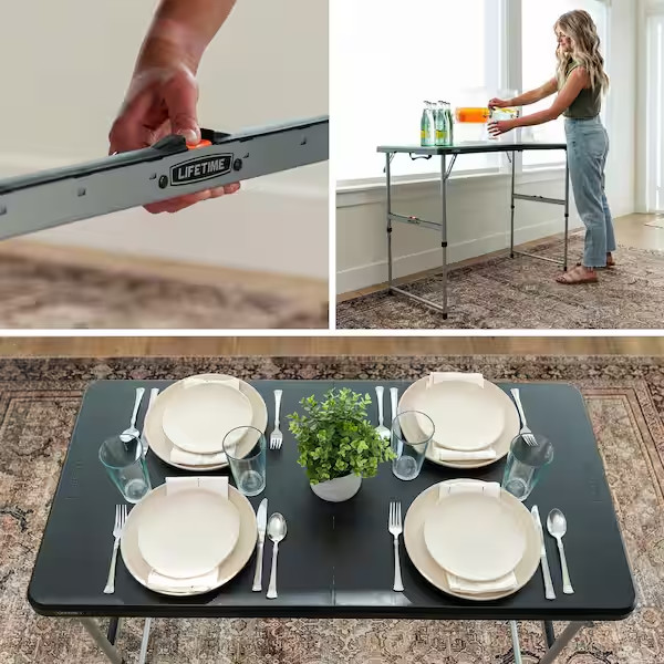 Lifetime Folding Table 4 Ft Adjustable Height Fold In Half Portable