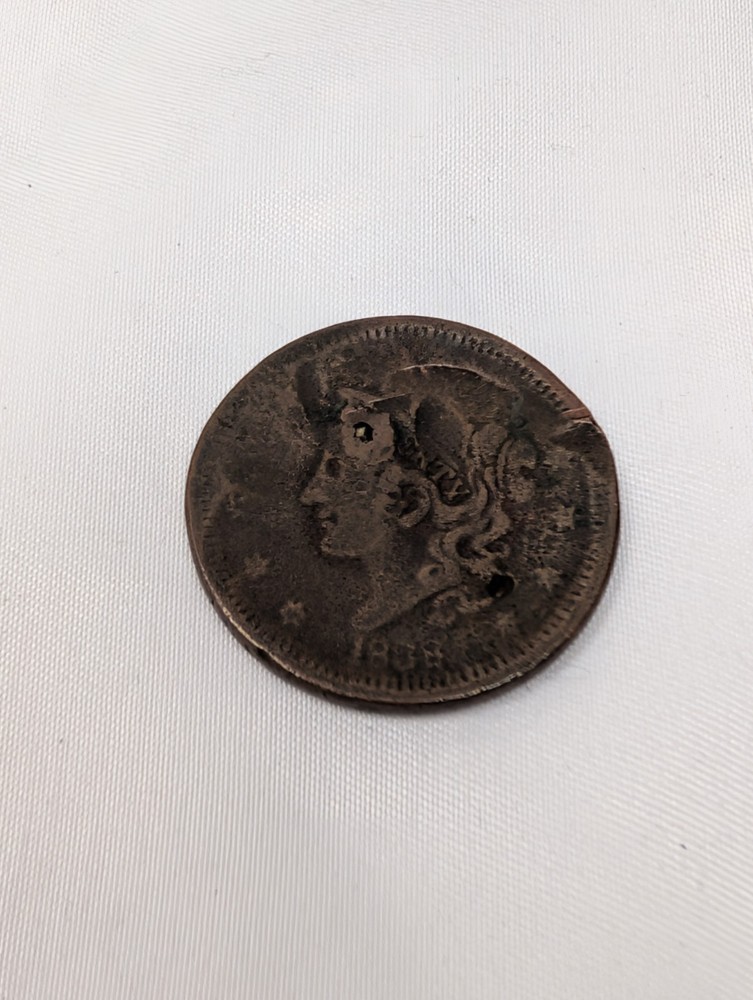 1838 Coronet Head Large Cent Damaged Pitted Hole