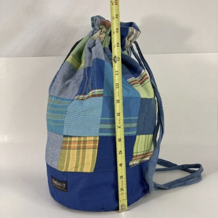 One-Way Kikoy Patchwork Drawstring Backpack Cinch Sack Waterproof Handmade