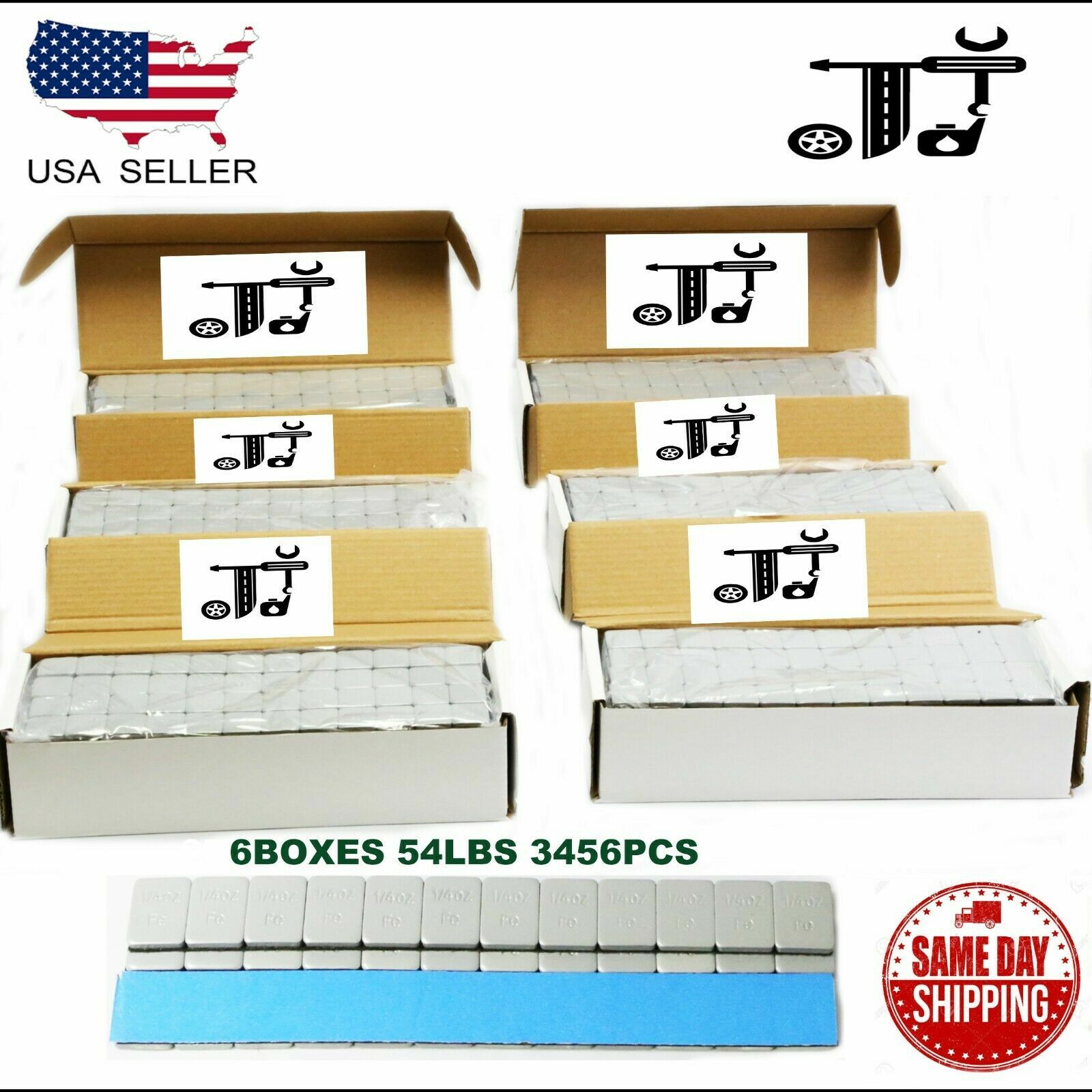 6 BOX STICK-ON GRAY WHEEL WEIGHTS  1/4 OZ ADHESIVE TAPE 54 LBS LEAD-FREE 3456Pcs