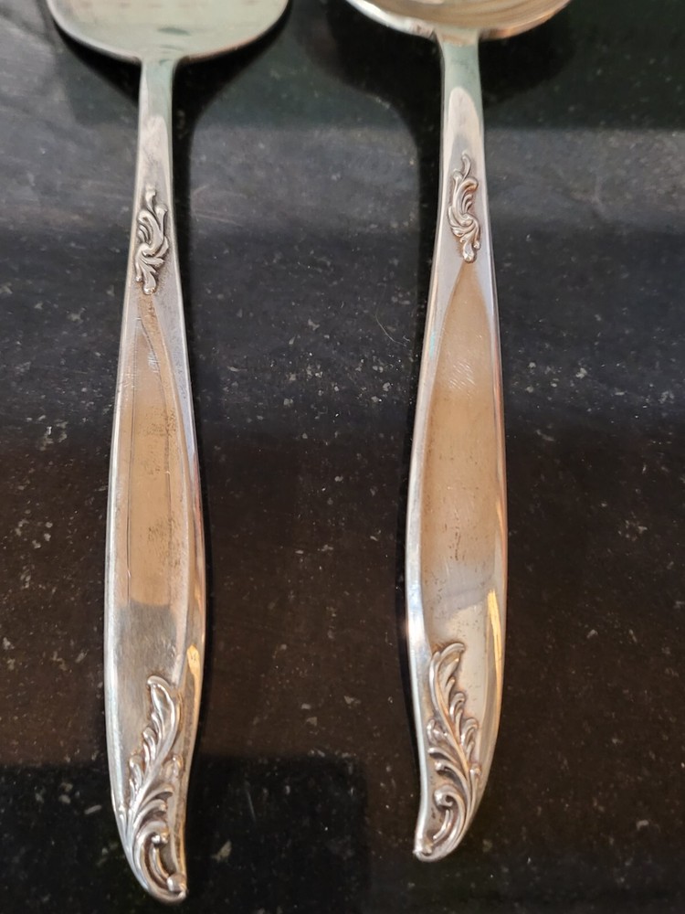 1958 WOODSONG Holmes & Edwards Deep Silver Salad Pair Spoon/fork • Original Box