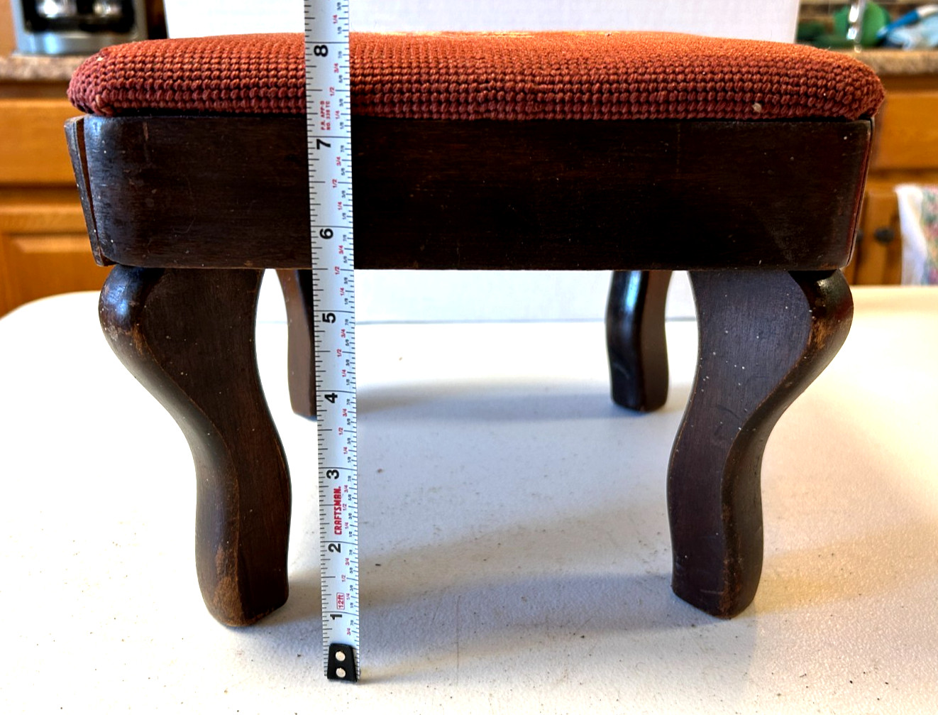 Vintage Footstool Floral Needlepoint Upholstery Victorian Coquette Leg Pad Feet