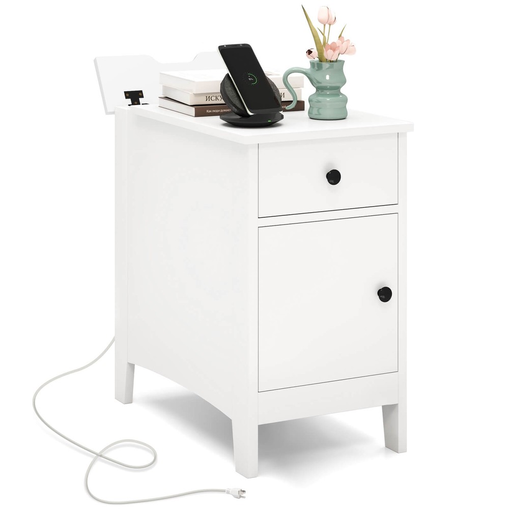 End Table with Charging Station Flip Top Bedside Table with USB Ports & Outlets