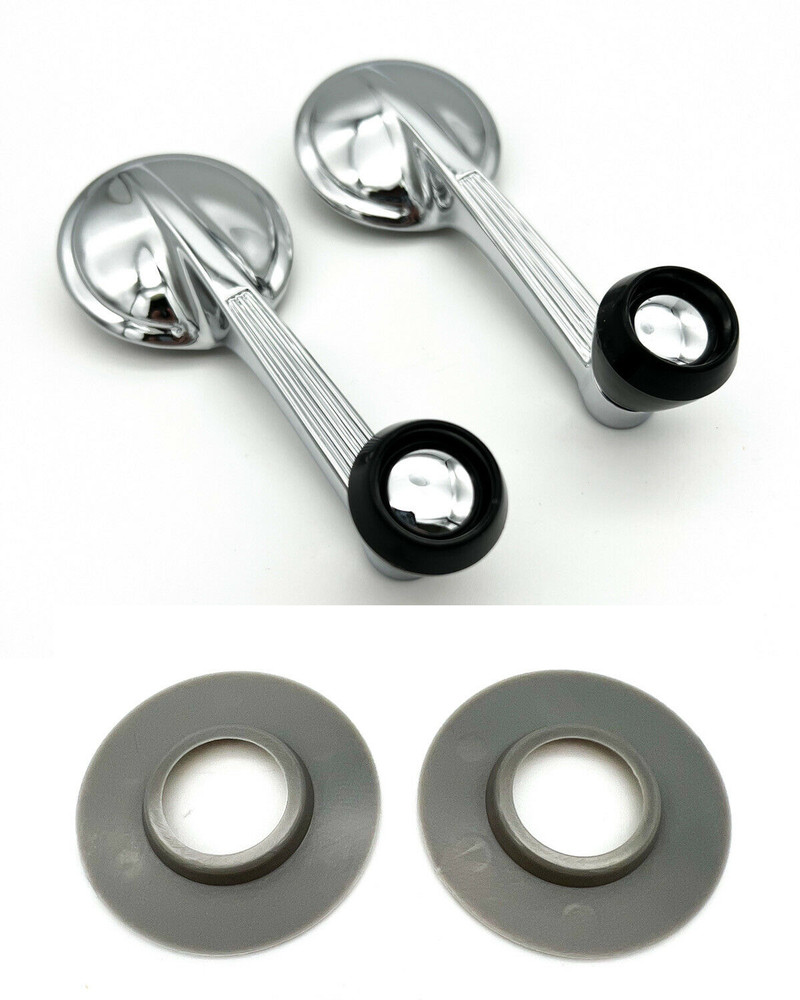 Pair Chrome Door Window Crank Handles w/ Black Knobs for 1949-1964 Chevy Car