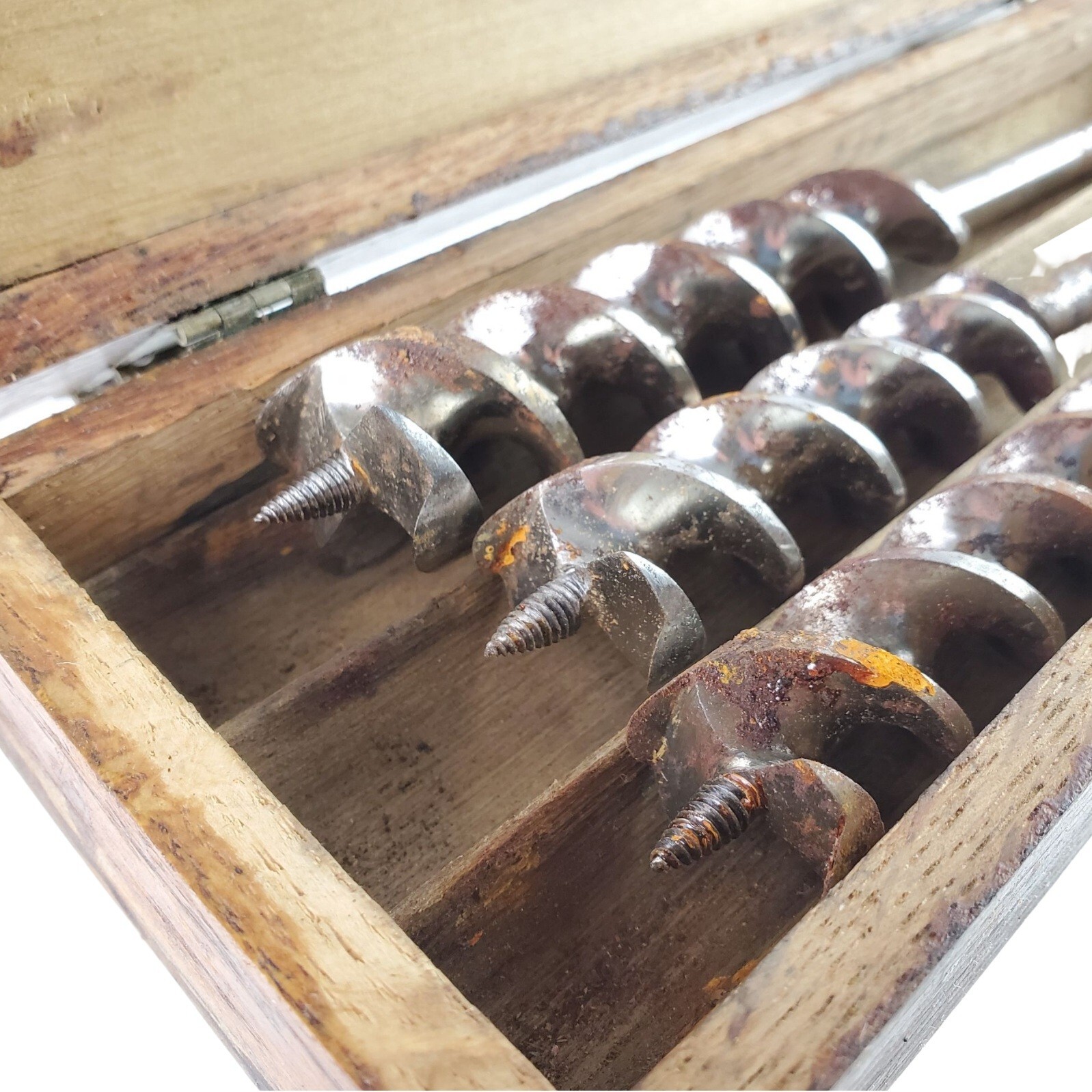 Antique Original Russell Jennings Spur Auger Bit Set In Original 3-tier Box