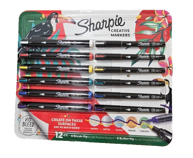 Sharpie Creative Markers Brush & Bullet Tips Assorted Colors 12 Count No Bleed