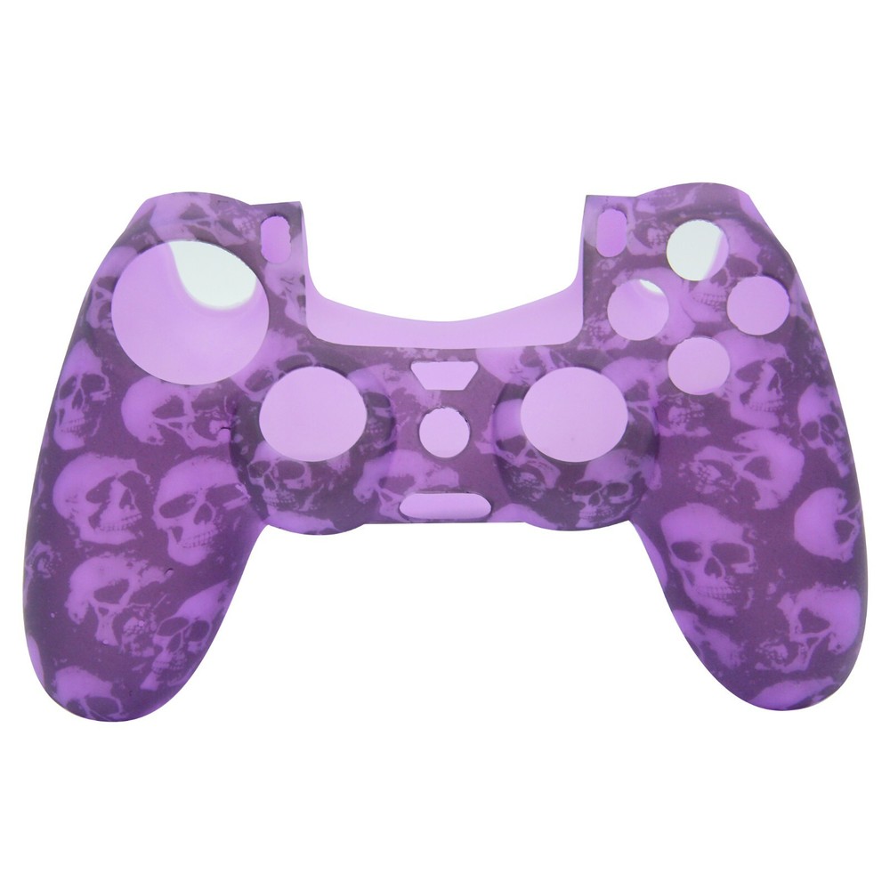 Silicone Grip Purple Skulls + (8) Multi Thumb Caps For PS4 Controller