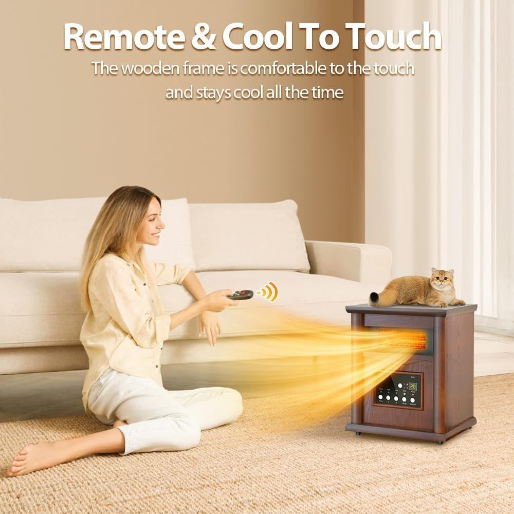 Trustech Infrared Electric Space Heater 1500W w/ Remote Control ECO Mode Cherry