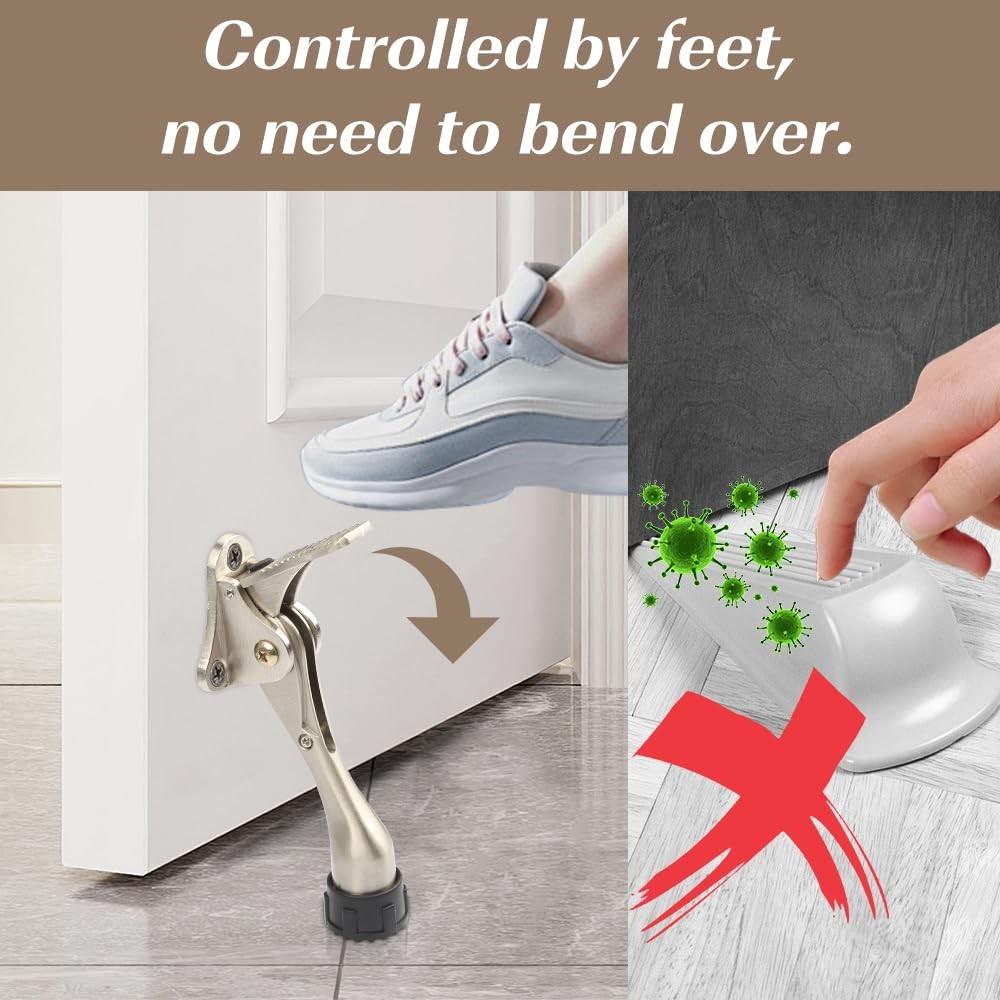 2-Pack 4 inch Kickdown Door Stopper One Touch Adjustable Height White