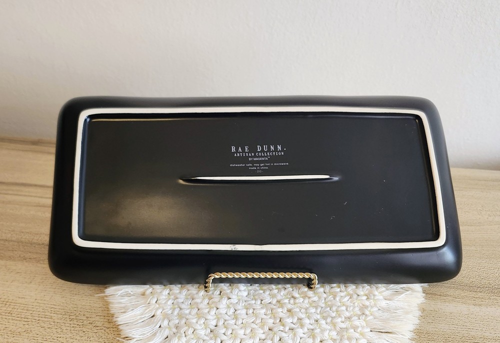 Rae Dunn Appetizer Matte Black Embossed Letters Ceramic Rectangular Serving Tray