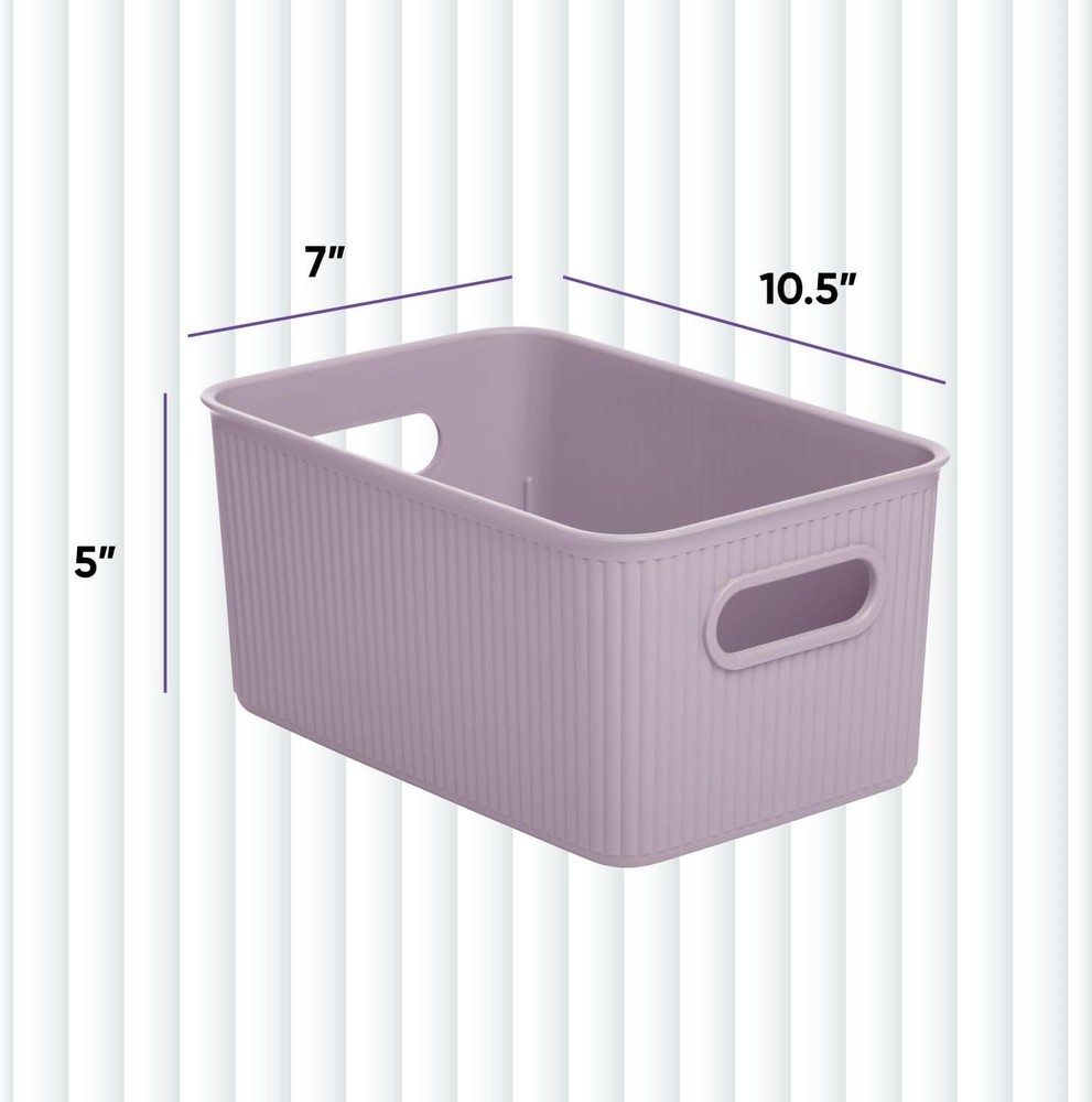 Superio 5L Small Ribbed Storage Bin- Plastic Storage Bin (2 Pack, Lilac)