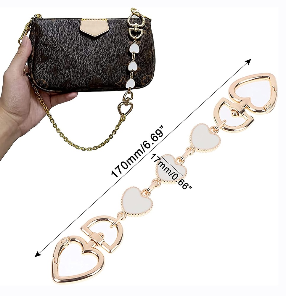 White Heart Purse Chain Extender Bag Strap Extension Accessory