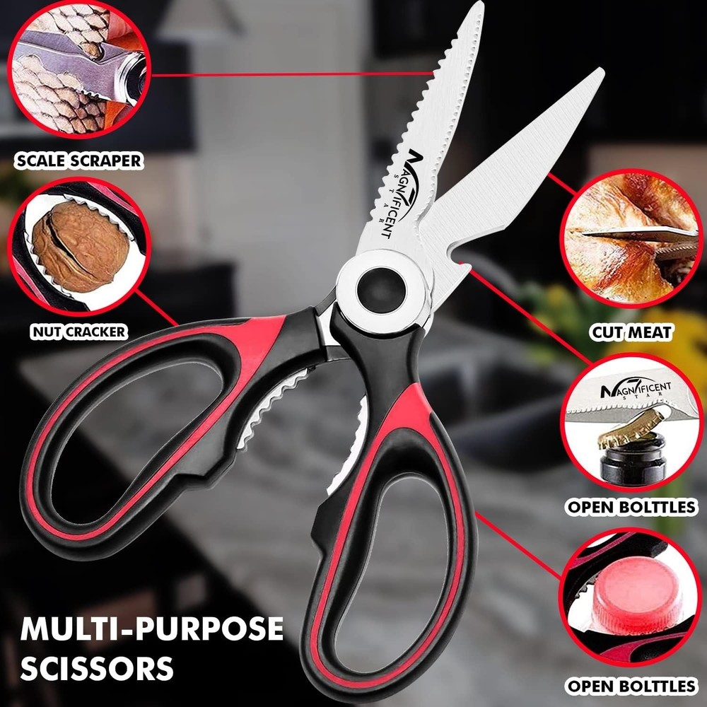 Versatile Multi-Function Kitchen Shears - Stainless Steel & Safety Cover