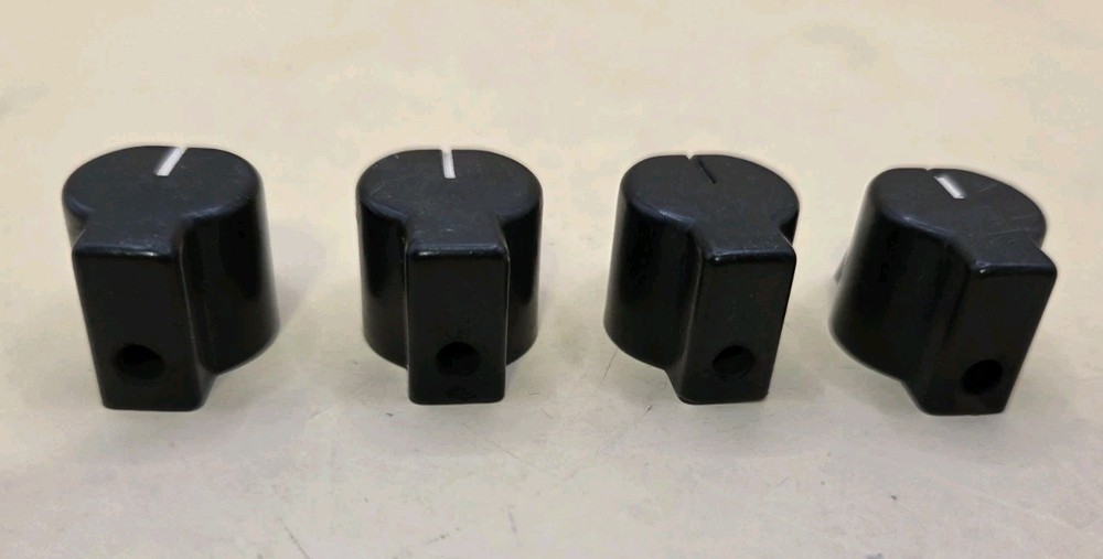 4 Used Black Bakelite Winged Pointer Knobs 60's 70's 1/4 Shaft Brass Insert