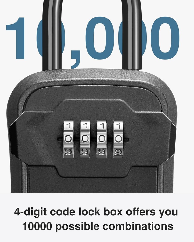Key Lock Box Wall Mount Portable 4 Digit Combination Key Safe Black