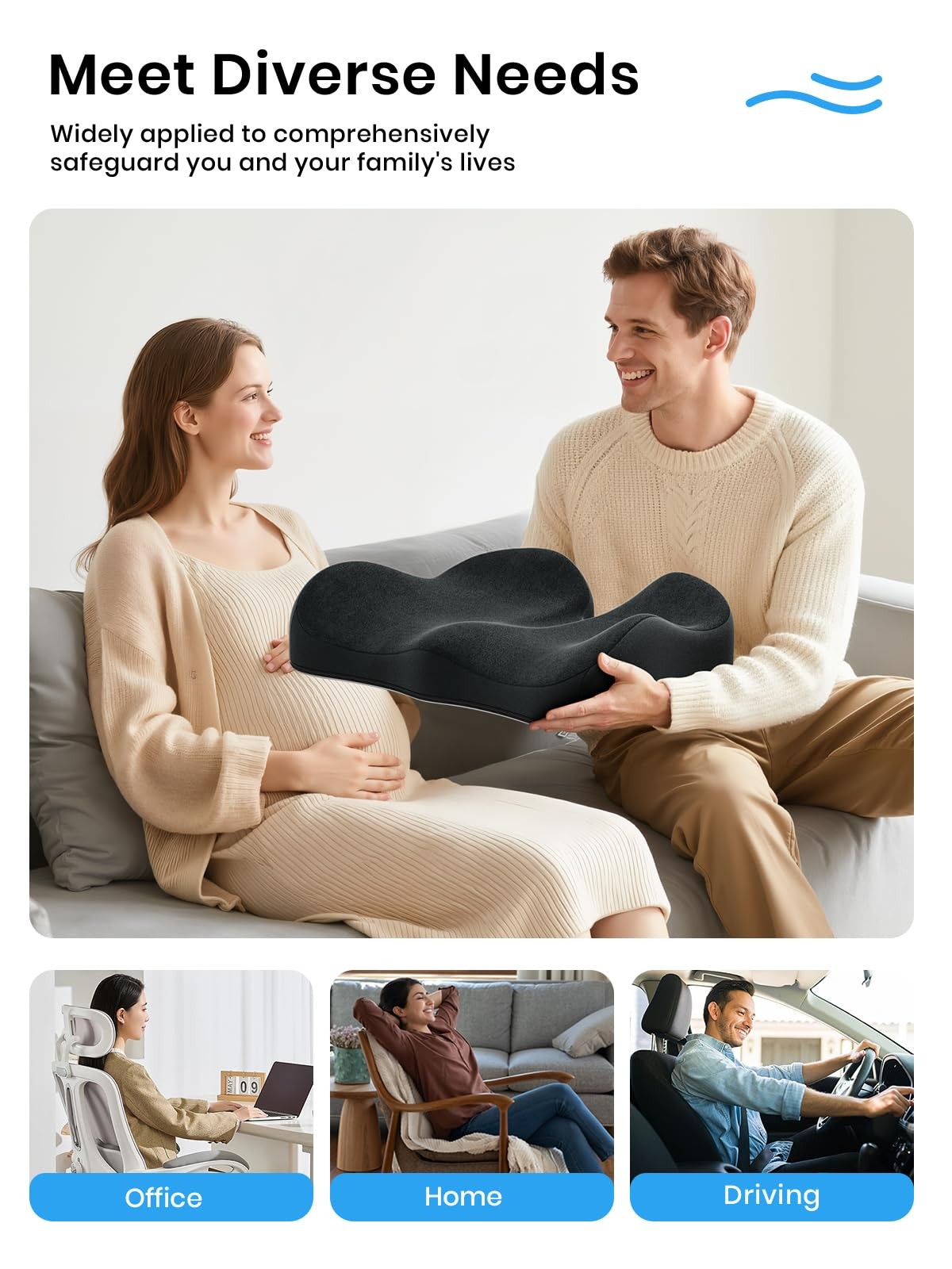 Large Memory Foam Office Chair Cushion Seat Pad, Ergonomic Seat Cushion for S...