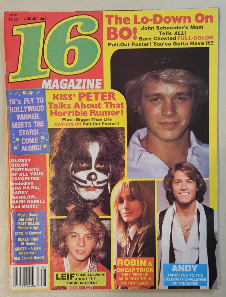 16 Magazine August 1980, KISS, GIBB, GARRETT, CHEAP TRICK, KISS Centerfold
