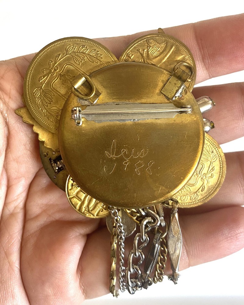 10.30 Vintage brooch, large, designer, multitone, 1988