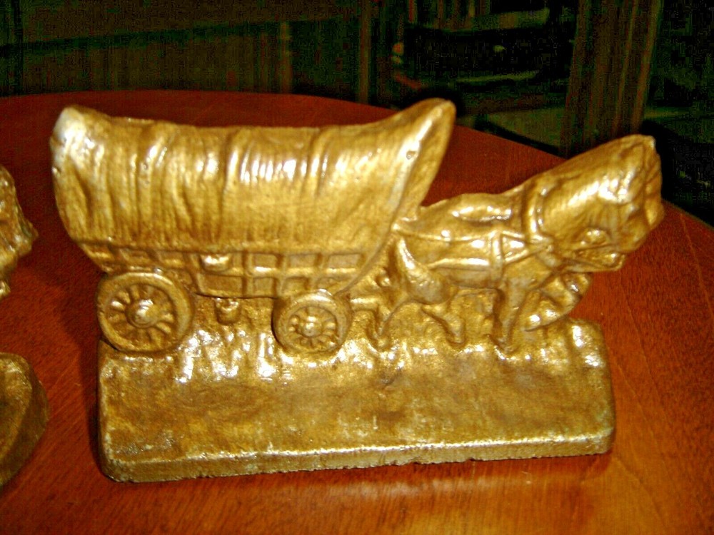 Antique Pair Covered Wagon Bookends #878