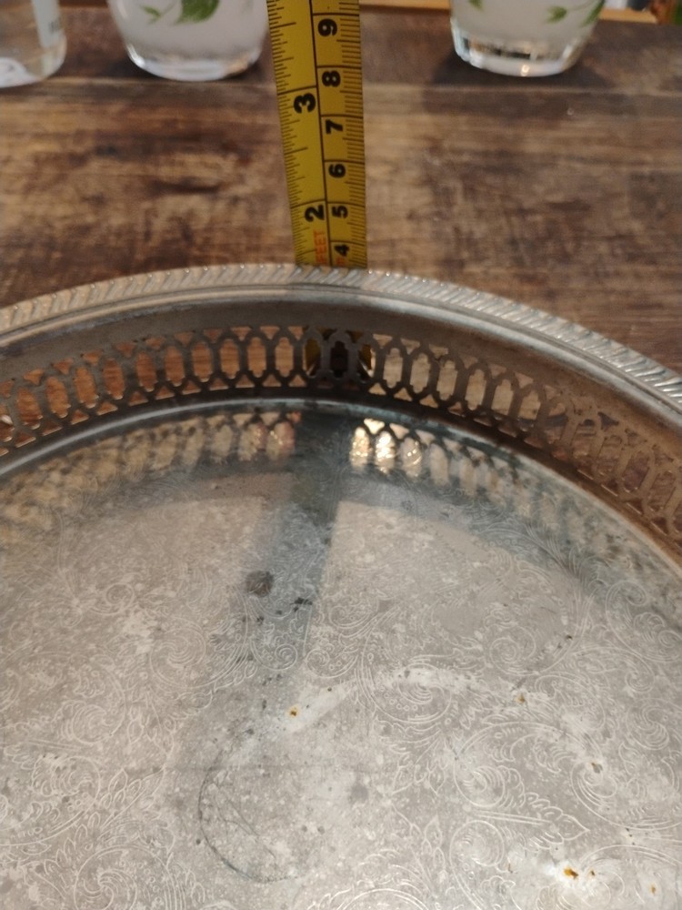 Vintage Silver Serving Tray with Cutout Rim Oval Medium Silverplate