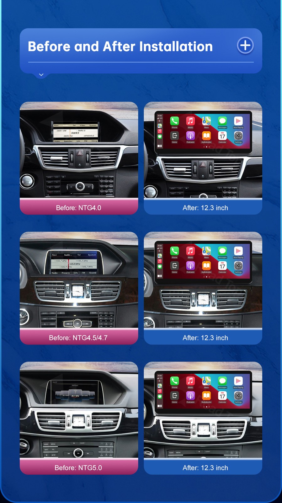 12.3"Android Auto Carplay Screen for Mercedes Benz E Class W212 2012-2015 NTG4.5