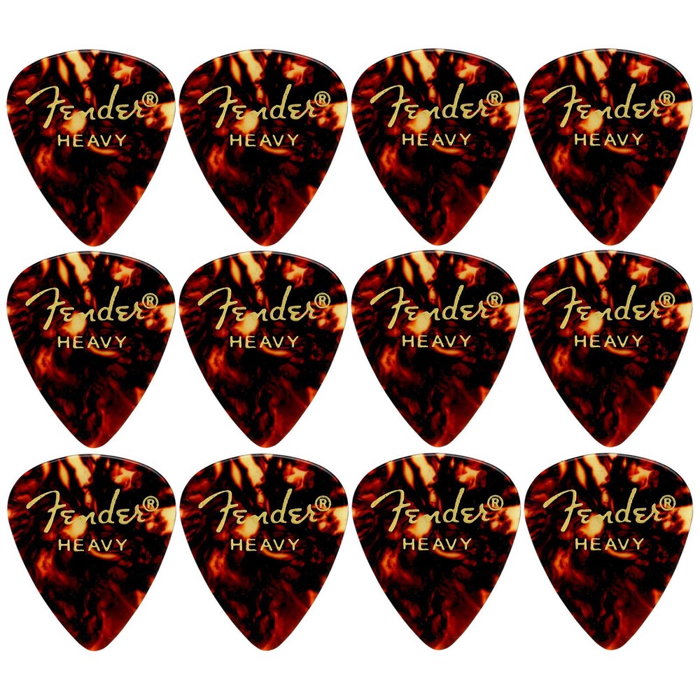 Fender Classic Celluloid 351 Shape Guitar Picks, Heavy, Tortoise Shell, 12-Pack