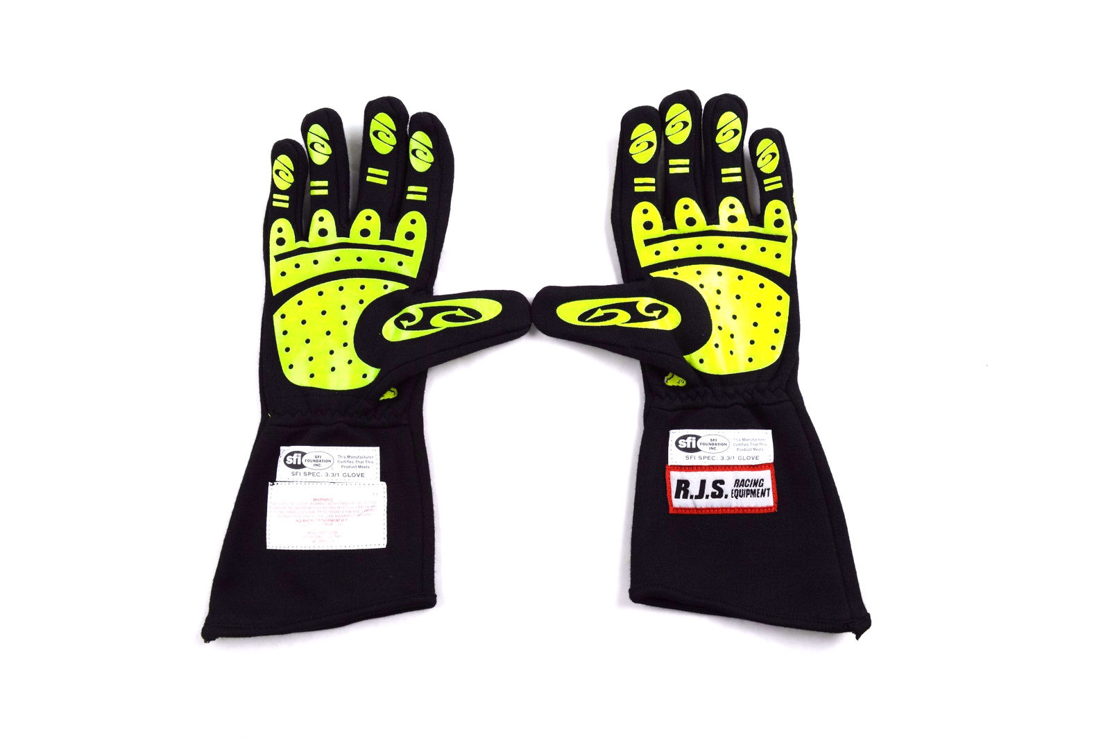 RJS RACING SFI 3.3/5 NEW SKELETON RACING GLOVES LEMON / BLACK SIZE LG 600090162