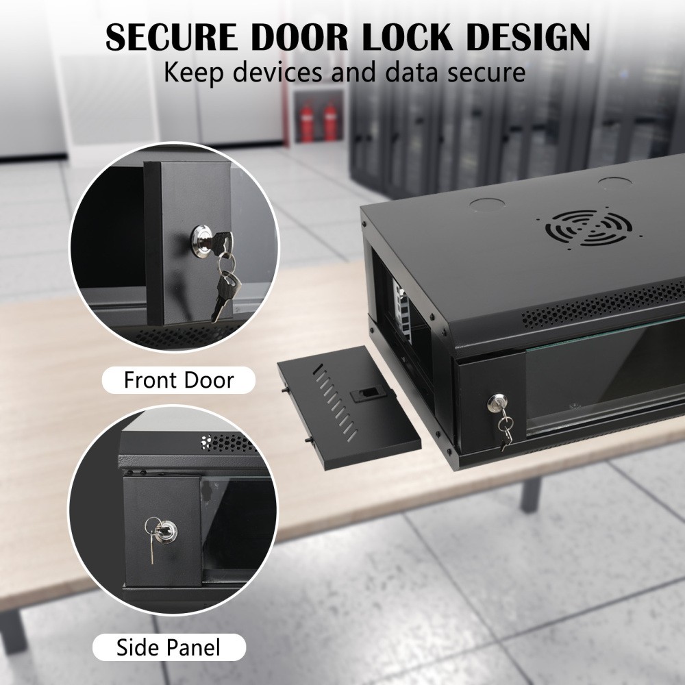 4U Wall Mount Server Cabinet IT Network Rack Enclosure Lockable Door Rack Shelf
