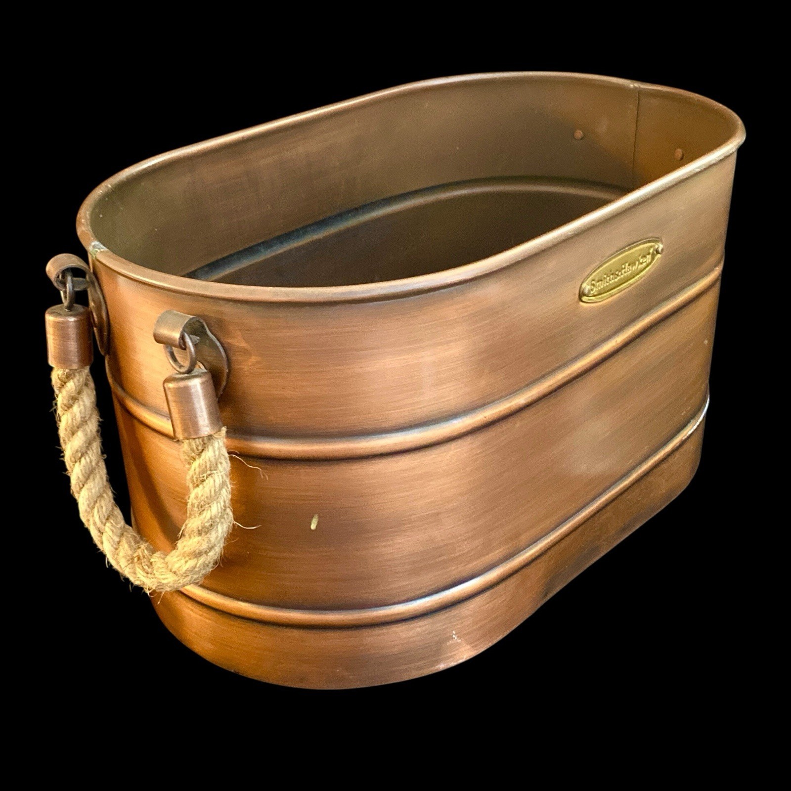Smith & Hawken Large 16" Copper Finish Metal Log Holder Planter Tub Rope Handles