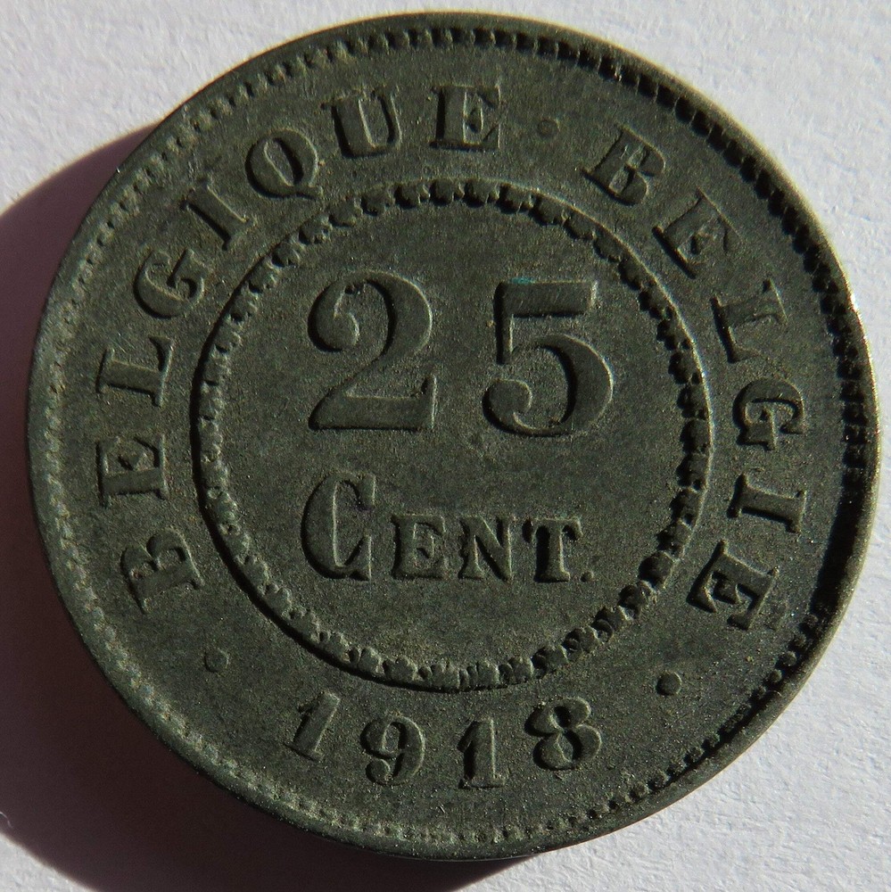 1918 Belgium 25 Centimes Coin