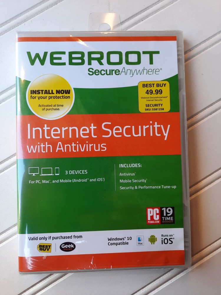 WEBROOT Secure Anywhere Internet Security, 3 Devices Antivirus Mobile PC Mac NIB