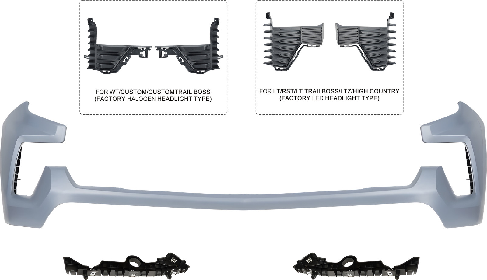 Front Upper Bumper Cover For 2022-2026 Chevy Silverado 1500 w/ End Cap Air Duct