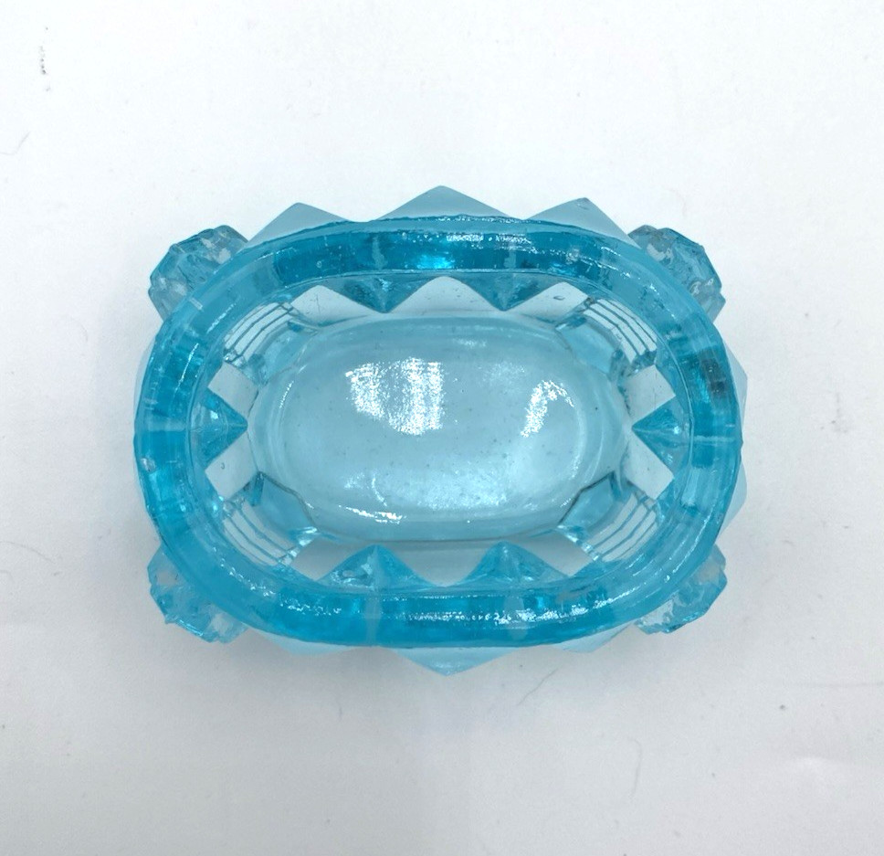 Vintage Oval Footed Master Salt Cellar, Ice Blue, Heavy/Thick Glass