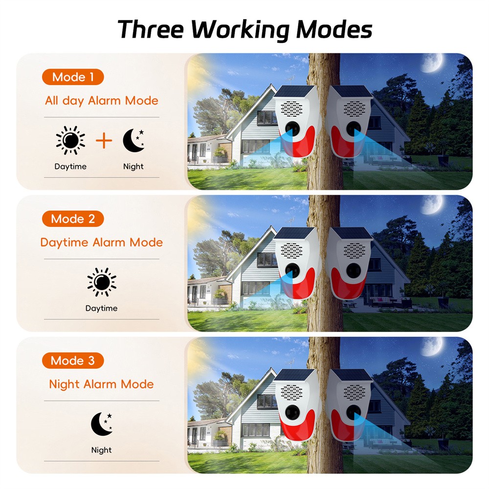 Solar Strobe Light Wireless 120db Alarm System For Home Infrared Motion Sensor