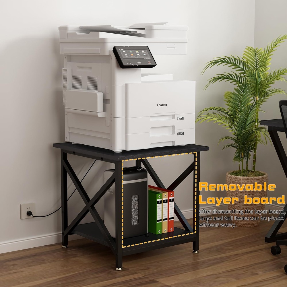 Large Printer Stand with Power Outlet, with Storage Shelf, 2 Tier Rolling Pri...