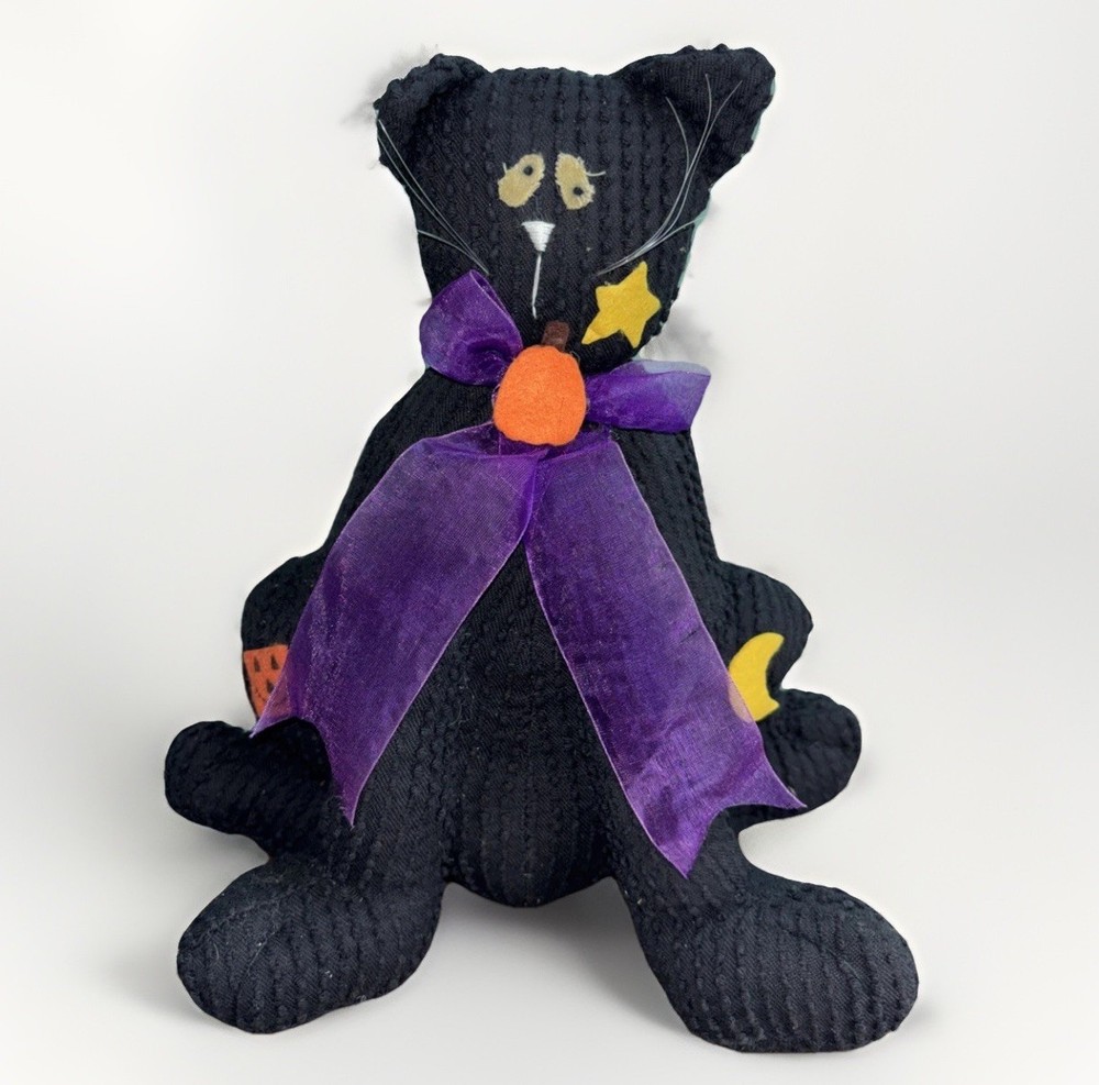 HALLOWEEN Black Cat Stuffed Weighted Figure Shelf Sitter Primitive