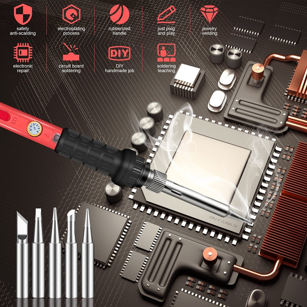 Soldering Kit, 60W Iron, 110V Welding Kit with Ceramic 9-in-1 Basic