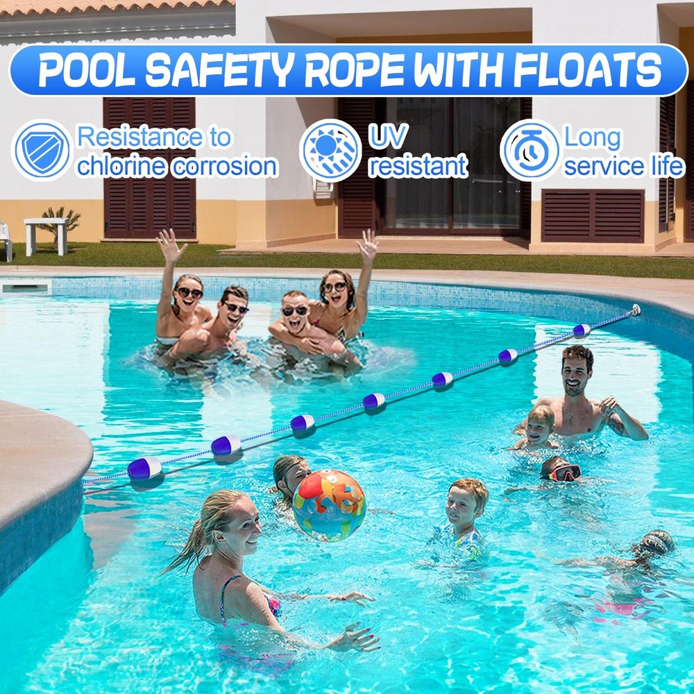 16ft -20ft Adjustable Pool Safety Rope with Floats, Floating Pool Divider- St...