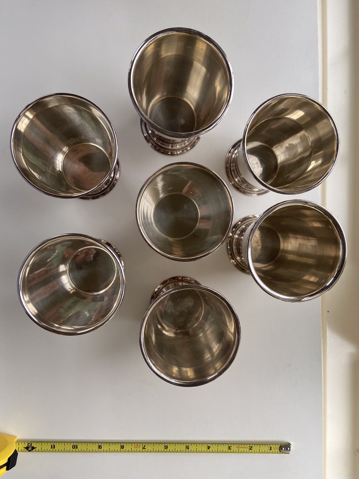 Patrick Henry Silver Plate Mint Julep Cups Beaded Band Exeter Crown Mark Lot 7