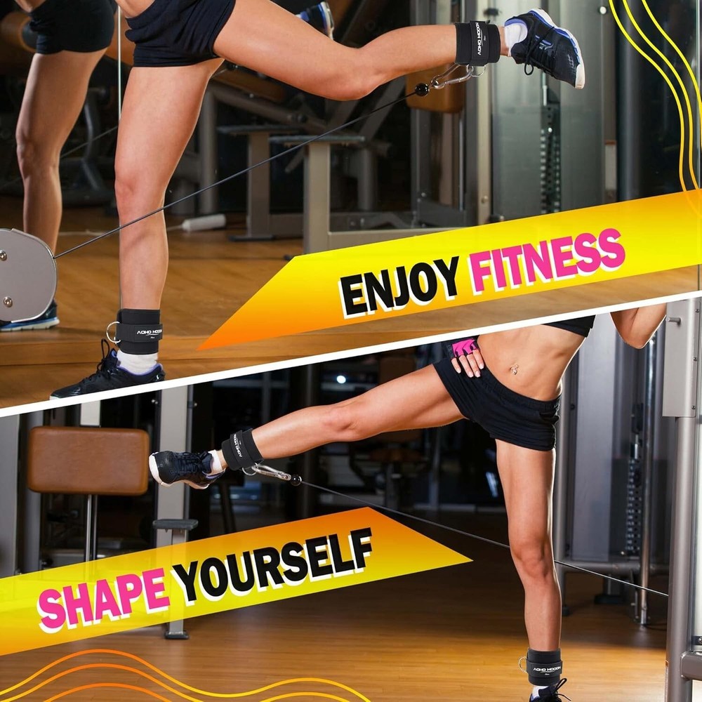 Ankle Strap for Cable Machine Attachments, Gym Accessories Pair, Black - Pair