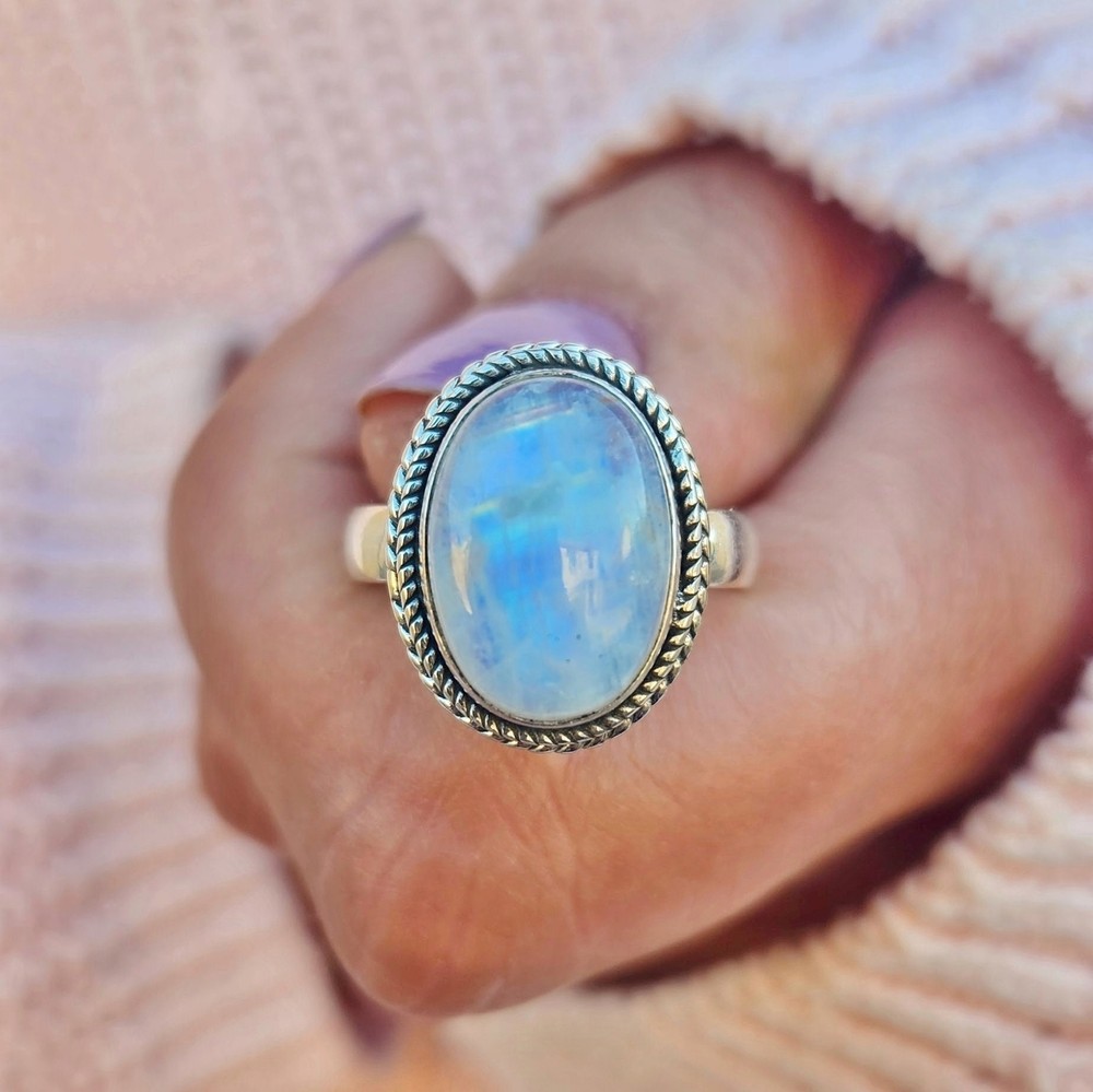 Genuine Moonstone Ring 925 Sterling Silver Statement Ring Ships From USA