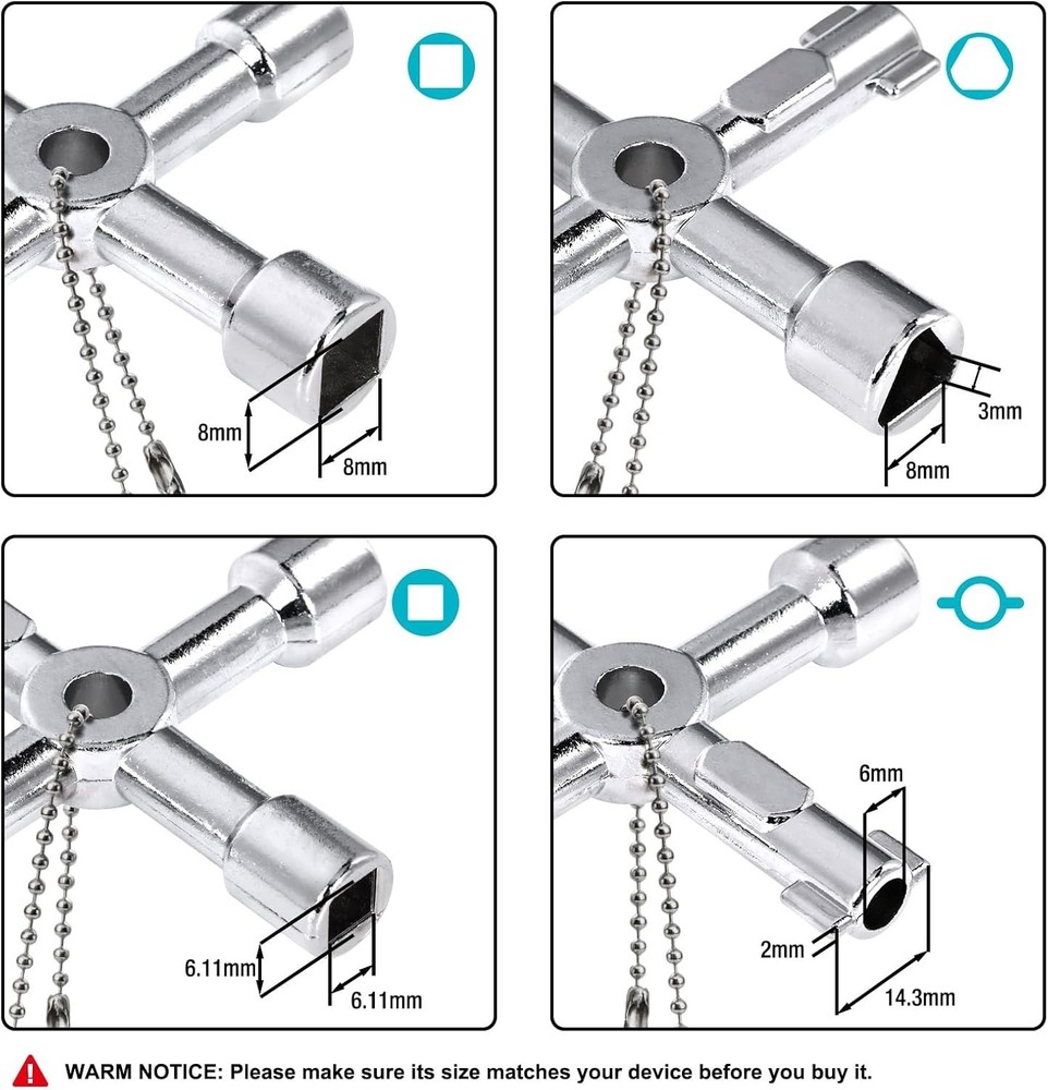 4 Way Sillcock Key Set, Utilities Key, Multi-Functional Water Key, 2-Pack, for V