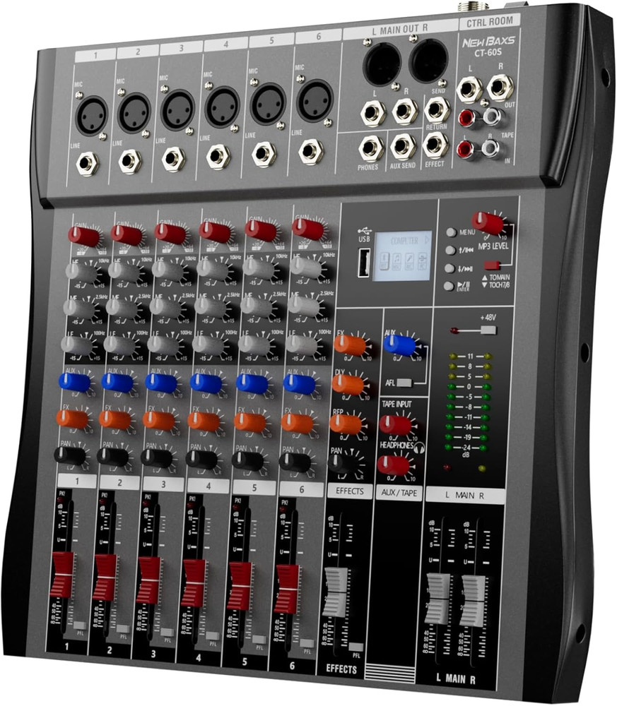Professional DJ Audio Mixer - 6 Channel DJ Bluetooth Controller Sound Mixer,USB