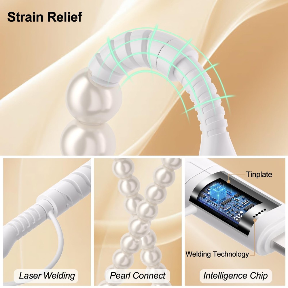 4 in 1 USB C Cable 3FT Beaded Multi Charging 1M/3.3FT, White Round