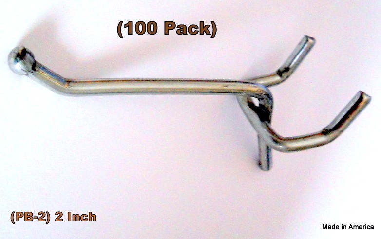 (125 PACK) 2 Inch Metal Peg Hooks 1/8 to 1/4" Pegboard Slatwall, Retail Garage