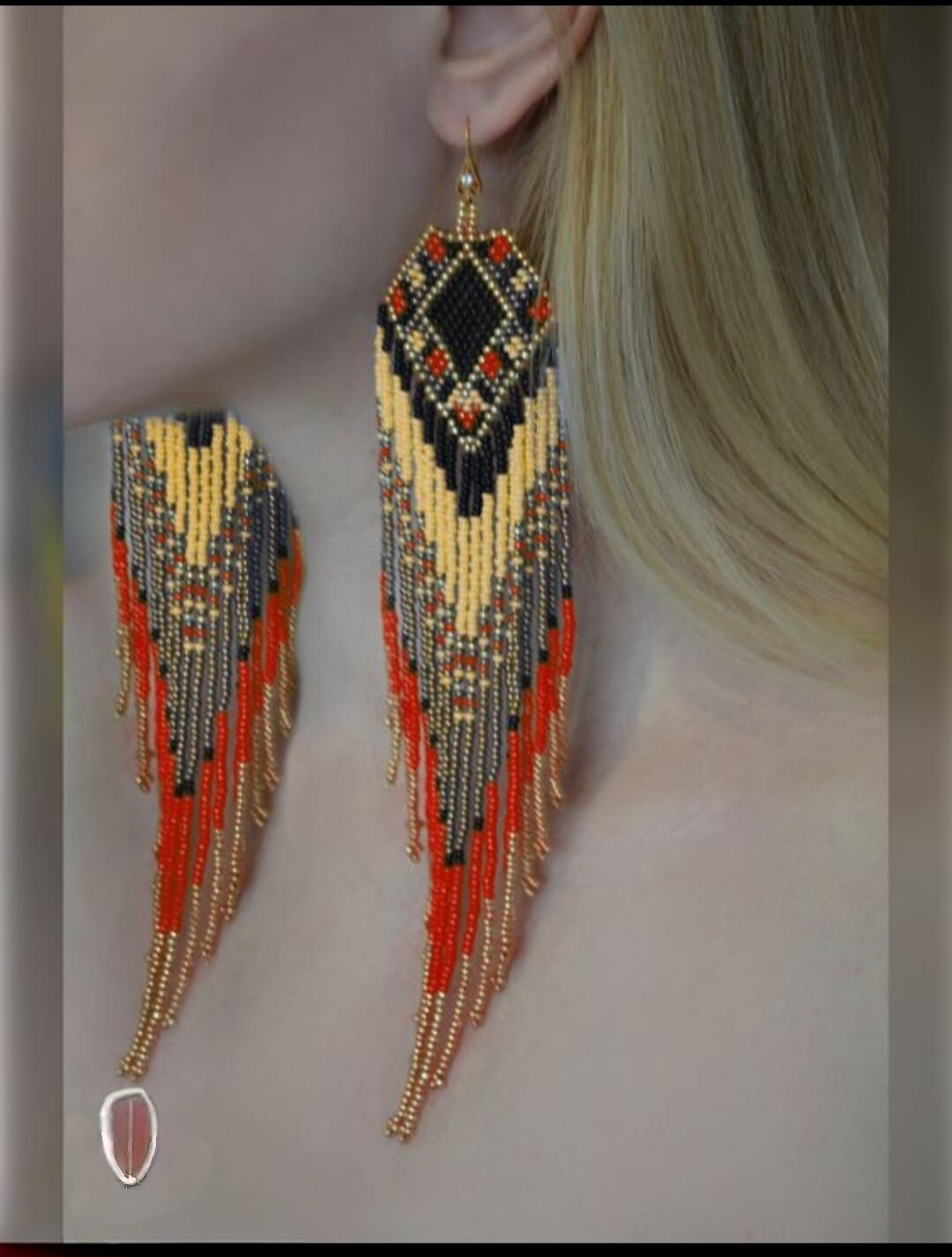 Tribal Earrings Native Large Boho American Seed Beads Handmade Earring