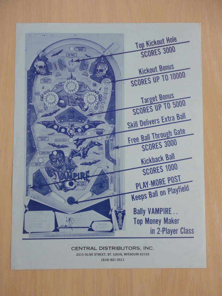Vampire Pinball Machine Flyer Original Rare Bally Brochure