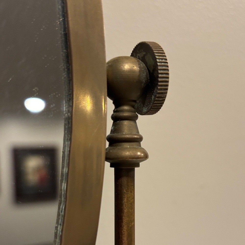 Vintage Art Deco Style English Brass Tabletop Shaving/Vanity Mirror